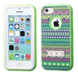 Insten Tribal Sun/Electric Green Hybrid Armor Hard Phone Premium Case Cover Stand For iPhone 5C