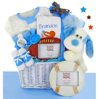 Cashmere Bunny Personalized All Star Gift Basket with Sports Frame   Boy   Gift Baskets by Occasion