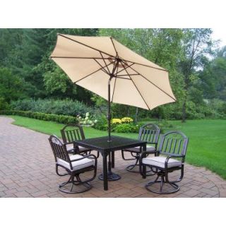 Oakland Living Rochester 5 Piece Swivel Patio Dining Set with Cushions and Beige Umbrella 6135 6128 4005 BG 4101 11 HB