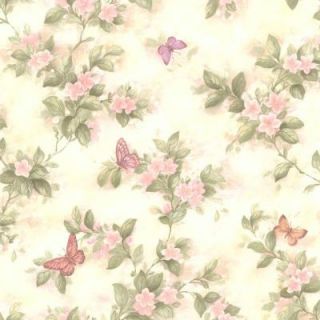 56 sq. ft. Mariposa Pink Blossom/Butterfly Wallpaper 414 65763