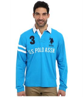 U.S. POLO ASSN. Long Sleeve Heavy Weight Cotton Jersey Rugby Polo Teal Blue