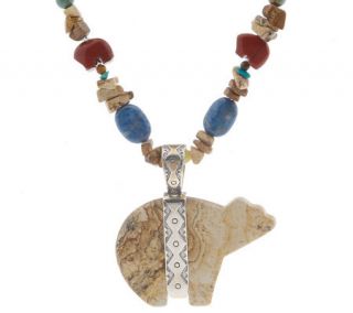 Southwestern Sterling Bear Pendant w/ Multi Gemstone Bead Necklace   J11308 —