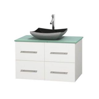 Wyndham Collection Centra 36 in. Vanity in White with Glass Vanity Top in Green and Black Granite Sink WCVW00936SWHGGGS1MXX