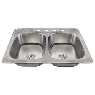 33 inch 18 gauge Top mount/ Drop in Stainless Steel Double 50/50 Bowl