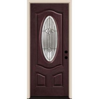 Tru Tech Belmont 3 Panel Deluxe Rosedale Mahogany Finish Fiberglass Prehung Front Door BQM4368L