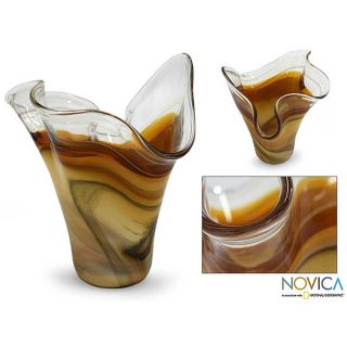 Murano Hand blown Amber Fan Glass Vase (Brazil)   12705619