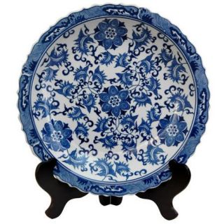 Oriental Furniture Floral Decorative Plate in Blue & White