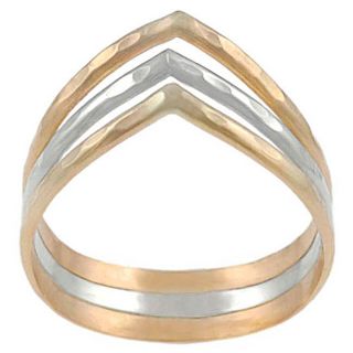 Journee Collection Sterling Silver and Goldfill 3 band V Ring