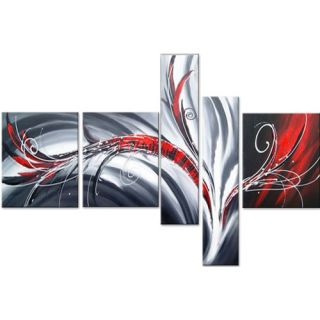 DesignArt Abstract Flow 5 Piece Original Painting on Canvas Set in Red