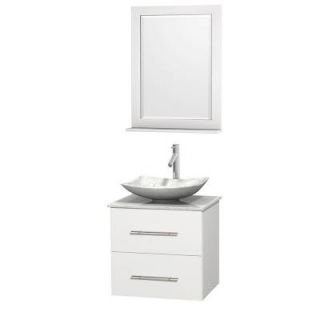Wyndham Collection Centra 24 in. Vanity in White with Marble Vanity Top in Carrara White, Marble Sink and 24 in. Mirror WCVW00924SWHCMGS6M24