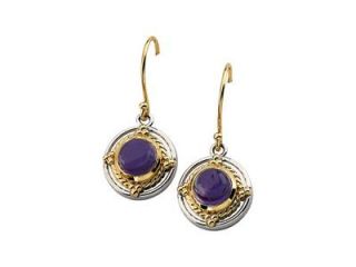 14K Yellow Gold & Sterling Silver Cab Genuine Amethyst Earring