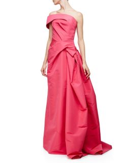 Carolina Herrera One Shoulder Pleated Gown, Hot Pink