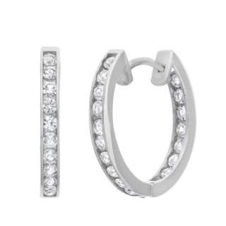 Gioelli 10k White Gold Created White Sapphire Accented Hoop Earrings
