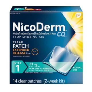 NicoDerm CQ Step 1 Stop Smoking Aid Nicotine Patch, 21mg, 14 Clear Patches
