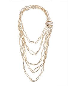 Alexis Bittar Golden Layered Infinity Necklace with Rutilated Quartz Clasp