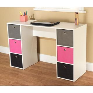 Student Writing Desk with 6 Fabric Bins, Multiple Colors