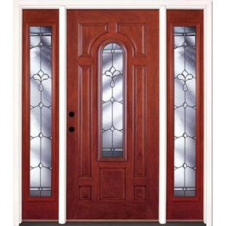 Feather River Doors 63.5 in. x 81.625 in. Carmel Patina Center Arch Lite Stained Cherry Mahogany Fiberglass Prehung Front Door w/ Sidelites ED3505 3A4