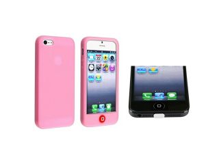 Insten Light Pink Silicone Skin Case + Home Button + White Docking Port Cap Compatible with Apple iPhone 5