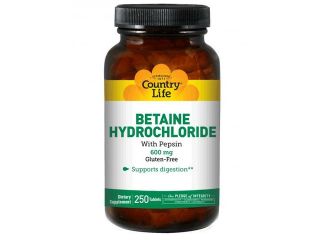 Betaine HCL With Pepsin   Country Life   250   Tablet