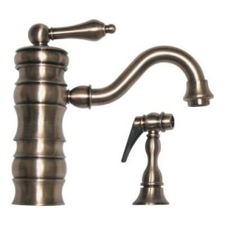 Whitehaus Collection Vintage III Single Handle Standard Kitchen Faucet with Short Traditional Spout and Side Sprayer in Brushed Nickel WHVEG3 1098 BN