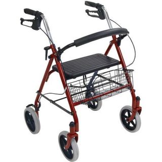 Drive Medical Four Wheel Walker Rollator with Fold Up Removable Back Support, Red