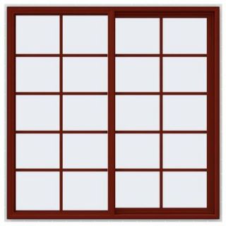JELD WEN 59.5 in. x 59.5 in. V 4500 Series Right Hand Sliding Vinyl Window with Grids   Red THDJW140400328