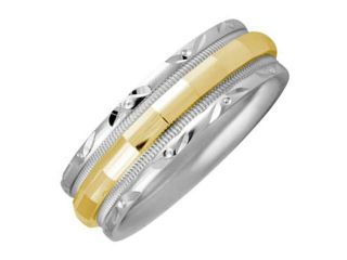 Two Tone Platinun and 18K  Gold Womens  Center Stripe Wedding Band (7mm)