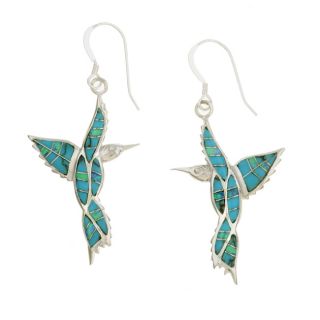 Sterling Silver Turquoise Opal Hummingbird Earrings  