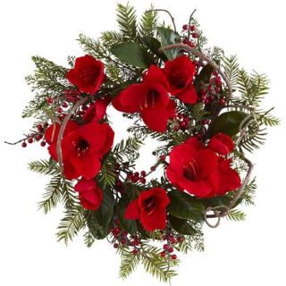 Nearly Natural 24" Amaryllis Wreath