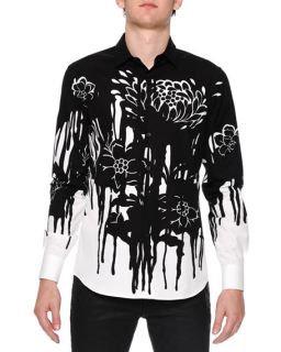 Alexander McQueen Dripping Flower Print Woven Shirt, Black/White