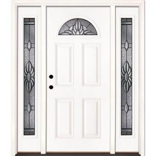 Feather River Doors 63.5 in. x 81.625 in. Sapphire Patina Fan Lite Unfinished Smooth Fiberglass Prehung Front Door with Sidelites 4H3191 3A4