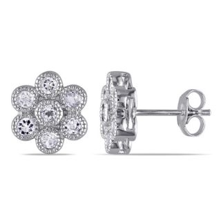 Dolce Giavonna Sterling Silver Cubic Zirconia Flower Stud Earrings