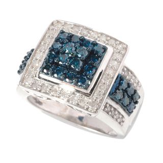Sterling Silver 1.25ct TDW Blue and White Multi Stone Diamond Ring (H