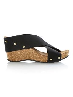 Linea Gingerbread fabric wedge sandals Black