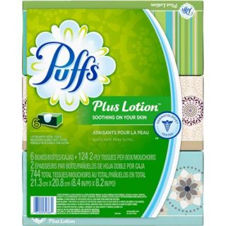 Puffs White Facial Tissues Plus Lotion, 124 sheets, 6 count