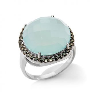Marcasite and Green Chalcedony Sterling Silver Ring   7609621
