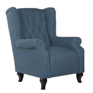 angeloHOME Wesley Midnight Paris Sky Blue Linen Wingback Arm Chair
