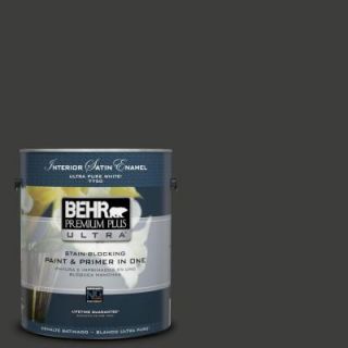 BEHR Premium Plus Ultra 1 gal. #S H 790 Black Suede Satin Enamel Interior Paint 775301