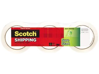 Scotch 3450 3 Sure Start Packaging Tape, 1.88" x 54.6 yards, 3" Core, Clear, 3/Pack