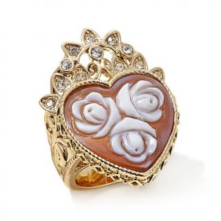 AMEDEO 25mm "Rose" Heart Shaped Cameo and Crystal Goldtone Ring   8015106