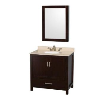Wyndham Collection Sheffield 36 in. Vanity in Espresso with Marble Vanity Top in Ivory and Medicine Cabinet WCS141436SESIVUNOMED