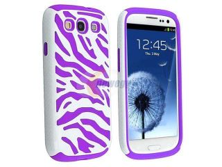 Insten Hybrid Case Cover Compatible with Samsung Galaxy S III / S3, Purple Skin / White Zebra Hard