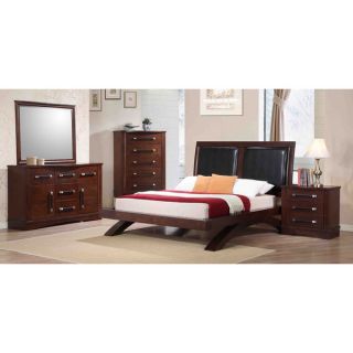Evianna Dark Spice Brown Platform 5 piece Bedroom Set with Upholstered