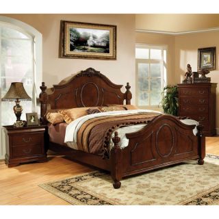 Furniture of America Luxury Brown Cherry Baroque Style Sleigh Bed with