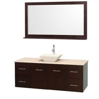 Wyndham Collection Centra 60 in. Vanity in Espresso with Marble Vanity Top in Ivory, Bone Porcelain Sink and 58 in. Mirror WCVW00960SESIVD2BM58