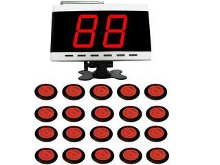 SINGCALL.Pager,Beeper, Wireless Service Calling System for Restaurant .Pack of 20 pcs Red Table Bells and 1 pc White Call. Display 3 Groups of Numbers