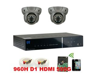 GW 4 Channel 960H D1 DVR System (500GB HDD) + 2 Security Camera 900 TVL 49 Feet Night Vision Surveillance System CCTV Kit, HDMI & VGA Video Output, PC iPhone iPad & Android Compatible
