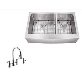 Schon All in One Farmhouse Apron Front Stainless Steel 31 in. Double Bowl Kitchen Sink with Faucet SC1867065CR