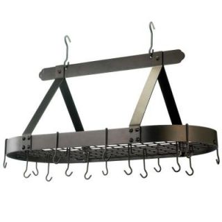 15.5 in. x 19 in. x 36 in. Oval Oiled Bronze Pot Rack with Grid and 16 Hooks 107BZ