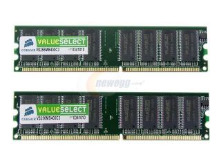 CORSAIR ValueSelect 512MB (2 x 256MB) 184 Pin DDR SDRAM DDR 400 (PC 3200) Dual Channel Kit Desktop Memory Model VS512MBKIT400C3